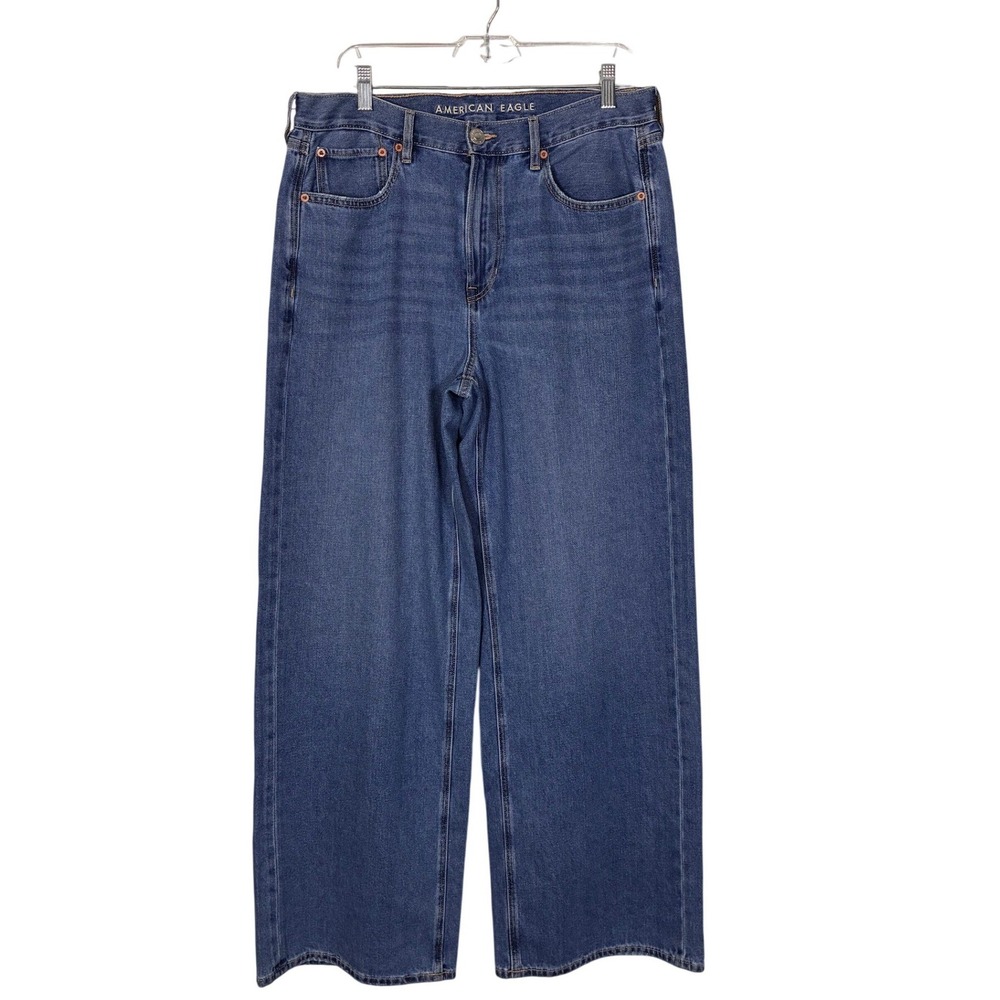 American Eagle Skater Jean Womens 12 Regular High Rise Wide Leg Baggy Blue Denim